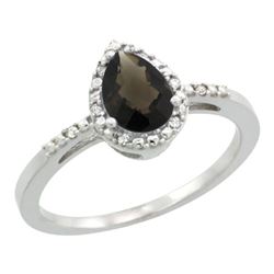 Natural 1.53 ctw smoky-topaz & Diamond Engagement Ring 10K White Gold - REF-18K9R