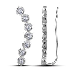 1 CTW Diamond Bezel-set Climber Earrings 14KT White Gold - REF-89F9N