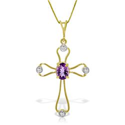Genuine 0.57 ctw Amethyst & Diamond Necklace Jewelry 14KT Yellow Gold - REF-40Y8F