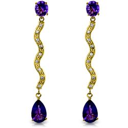 Genuine 4.35 ctw Amethyst & Diamond Earrings Jewelry 14KT Yellow Gold - REF-62K3V