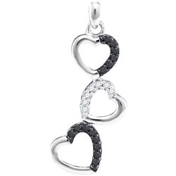 0.17 CTW Black Color Diamond Triple Heart Love Pendant 10KT White Gold - REF-14N9F