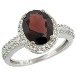 Natural 2.56 ctw Garnet & Diamond Engagement Ring 14K White Gold - REF-45F3N