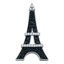 0.33 CTW Black Color Diamond Eiffel Tower France Pendant 10KT White Gold - REF-18X2Y