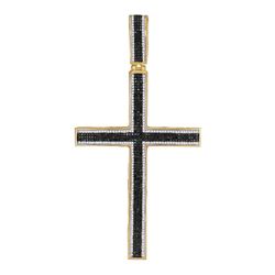 1.9 CTW Mens Black Color Diamond Roman Cross Charm Pendant 10KT Yellow Gold - REF-119W9K