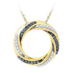 0.25 CTW Black Color Diamond Circle Pendant 10KT Yellow Gold - REF-24K2W