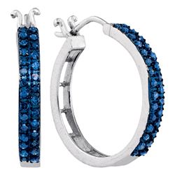 0.50 CTWBlue Color Diamond Double Row Hoop Earrings 10KT White Gold - REF-37F5N
