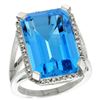 Natural 15.06 ctw Swiss-blue-topaz & Diamond Engagement Ring 14K White Gold - REF-81V9F