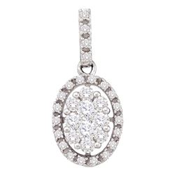 0.50 CTWDiamond Oval Cluster Pendant 14KT White Gold - REF-44X9Y