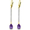Image 1 : Genuine 3.6 ctw Amethyst & Diamond Earrings Jewelry 14KT Yellow Gold - REF-60H4X