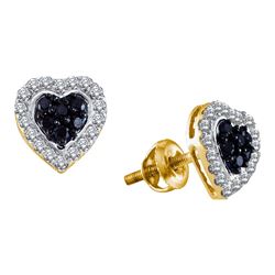 0.33 CTW Black Color Diamond Heart Love Earrings 10KT Yellow Gold - REF-26W9K