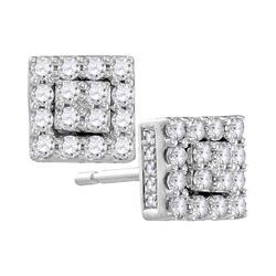 0.50 CTWDiamond Square Cluster Earrings 10KT White Gold - REF-32F9N