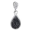 Image 1 : 0.25 CTW Black Color Diamond Teardrop Cluster Pendant 10KT White Gold - REF-12N2F