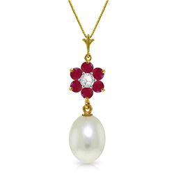 Genuine 4.53 ctw Pearl, Ruby & Diamond Necklace Jewelry 14KT Yellow Gold - REF-30Y9F