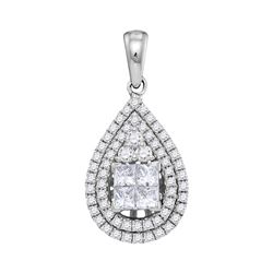 1.01 CTW Princess Diamond Teardrop Cluster Pendant 14KT White Gold - REF-89X9Y