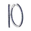 Image 1 : 2.75 CTW Blue Sapphire Hoop Earrings 14KT White Gold - REF-97H4M