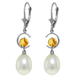 Genuine 9 ctw Pearl & Citrine Earrings Jewelry 14KT White Gold - REF-36P3H