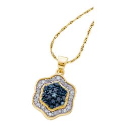 0.50 CTWBlue Color Diamond Hexagon Cluster Pendant 10KT Yellow Gold - REF-25H4M