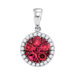 0.64 CTW Ruby Cluster Diamond Circle Pendant 14KT White Gold - REF-52W4K