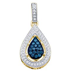 0.20 CTW Blue Color Diamond Teardrop Dangle Pendant 10KT Yellow Gold - REF-16X4Y