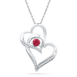 0.31 CTW Created Ruby Heart Love Pendant 10KT White Gold - REF-9M7H