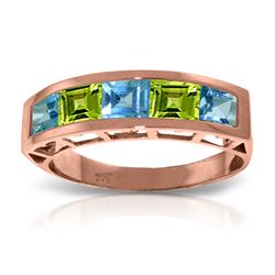 Genuine 2.25 ctw Blue Topaz & Peridot Ring Jewelry 14KT Rose Gold - REF-54M2T