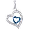 Image 1 : 0.16 CTW Blue Color Diamond Nested Heart Pendant 10KT White Gold - REF-18W2K
