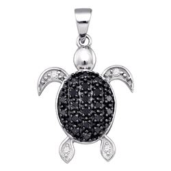 0.30 CTW Black Color Diamond Turtle Tortoise Shell Pendant 10KT White Gold - REF-14X9Y