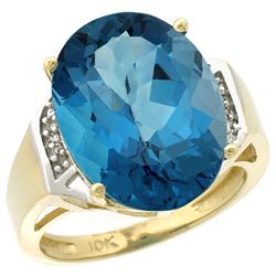 Natural 11.02 ctw London-blue-topaz & Diamond Engagement Ring 10K Yellow Gold - REF-53V5F