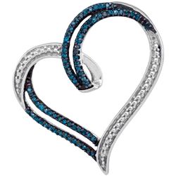 0.22 CTW Blue Color Diamond Heart Outline Pendant 10KT White Gold - REF-24K2W
