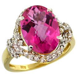 Natural 5.89 ctw pink-topaz & Diamond Engagement Ring 14K Yellow Gold - REF-88K8R
