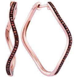 0.25 CTW Red Color Diamond Wavy Hoop Earrings 10KT Rose Gold - REF-46W4K