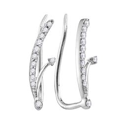 0.10 CTW Diamond Curved Climber Earrings 10KT White Gold - REF-8Y9X
