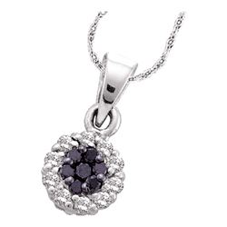 0.25 CTW Black Color Diamond Framed Flower Cluster Pendant 14KT White Gold - REF-18M2H