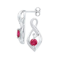 0.98 CTW Created Ruby Solitaire Oval Diamond Earrings 10KT White Gold - REF-19Y4X