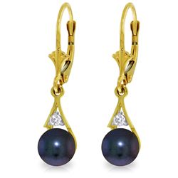 Genuine 4.06 ctw Black Pearl & Diamond Earrings Jewelry 14KT Yellow Gold - REF-40W5Y