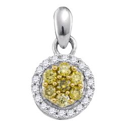0.25 CTW Yellow Color Diamond Circle Cluster Pendant 10KT White Gold - REF-16W4K