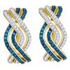 Image 1 : 0.60 CTWBlue Color Diamond Entwined Woven Hoop Earrings 10KT Yellow Gold - REF-40K4W
