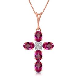 Genuine 1.88 ctw Pink Topaz & Diamond Necklace Jewelry 14KT Rose Gold - REF-39P8H