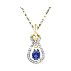 0.16 CTW Oval Created Blue Sapphire Solitaire Pendant 10KT Yellow Gold - REF-13M4H