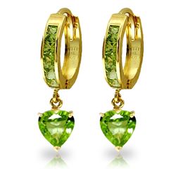 Genuine 4.1 ctw Peridot Earrings Jewelry 14KT Yellow Gold - REF-52X2M