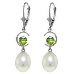 Genuine 9 ctw Pearl & Peridot Earrings Jewelry 14KT White Gold - REF-36M3T