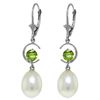 Image 1 : Genuine 9 ctw Pearl & Peridot Earrings Jewelry 14KT White Gold - REF-36M3T