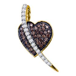 0.50 CTWCognac-brown Color Diamond Heart Love Pendant 10KT Yellow Gold - REF-25Y4X
