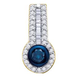 0.33 CTW Blue Color Diamond Solitaire Circle Pendant 10KT Yellow Gold - REF-19K4W