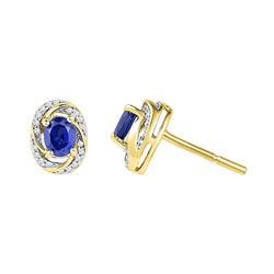 0.12 CTW Oval Created Blue Sapphire Diamond Stud Earrings 10KT Yellow Gold - REF-18H2M
