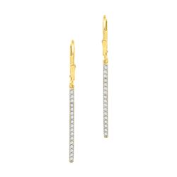 0.25 CTW Pave-set Diamond Stick Dangle Earrings 10KT Yellow Gold - REF-19Y4X