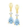 Image 1 : 1.72 CTW Created Blue Swiss Topaz & Diamond Dangle Earrings 10KT Yellow Gold - REF-19H4M