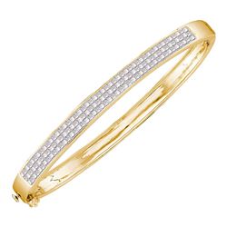 1.99 CTW Princess Invisible-set Diamond Bangle Bracelet 14KT Yellow Gold - REF-267W2K
