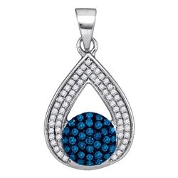 0.33 CTW Blue Color Diamond Teardrop Cluster Pendant 10KT White Gold - REF-22M4H