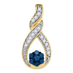 0.25 CTW Blue Color Diamond Cradled Cluster Pendant 10KT Yellow Gold - REF-14N9F